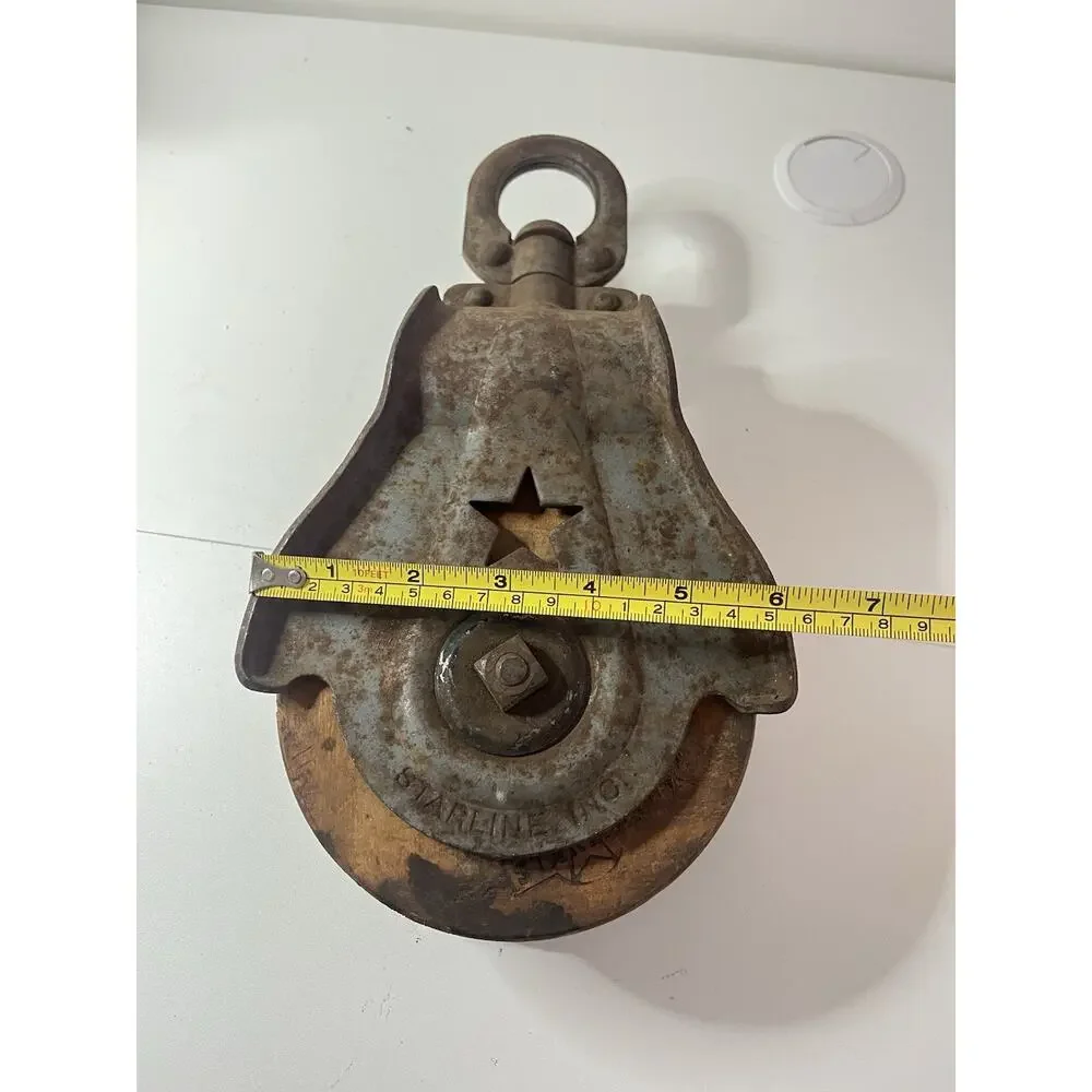 Vintage STARLINE Metal Wood Industrial Barn Hay Rope Antique Pulley Steampunk